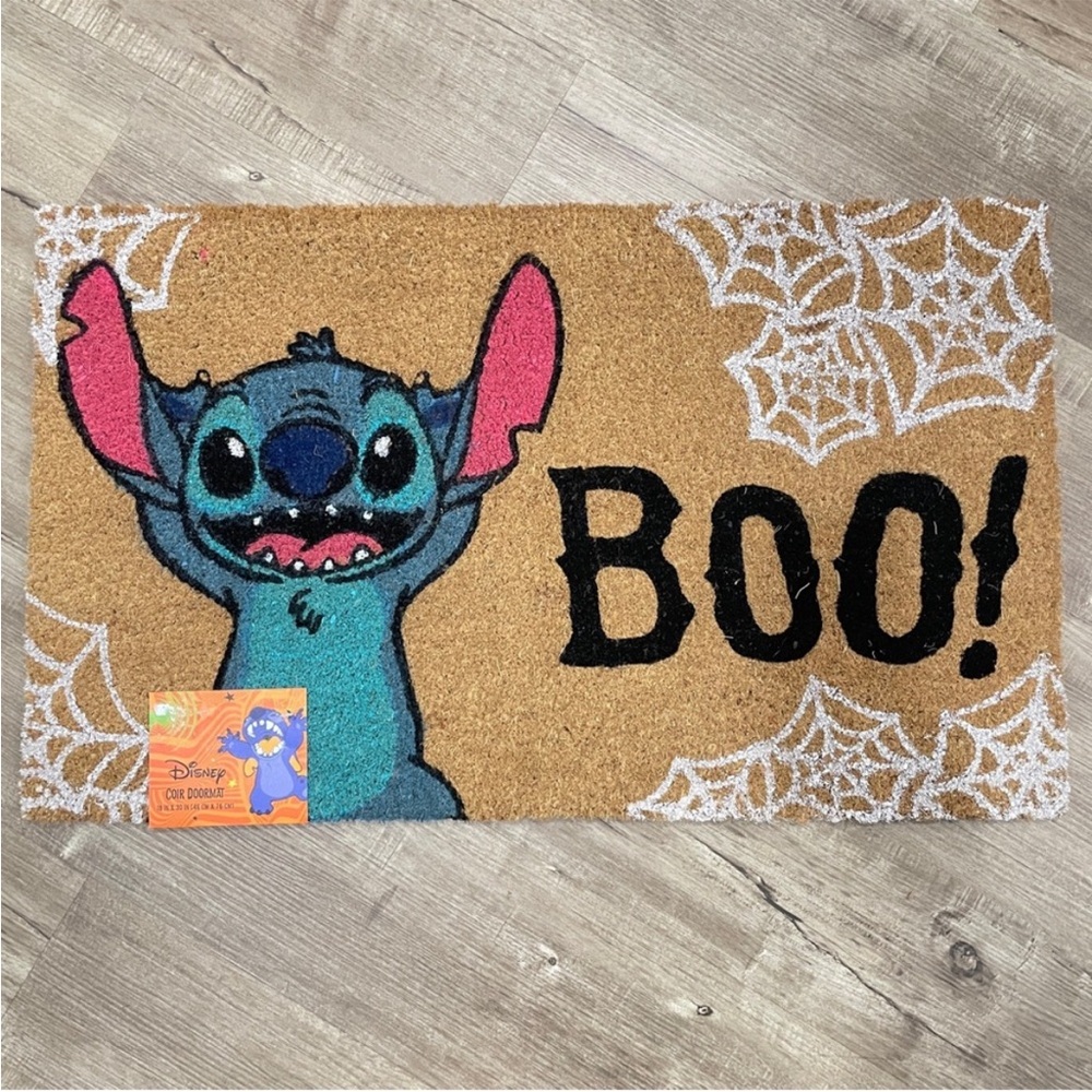 NEW Disney Lilo & Stitch Halloween Boo Coir Doormat 18x30 Spiderwebs